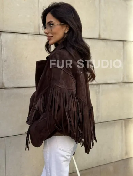 Кожаная куртка с бахромой - фото 3