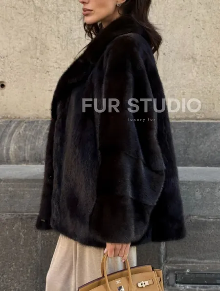 Норковая шуба в цвете махагон - фото 3