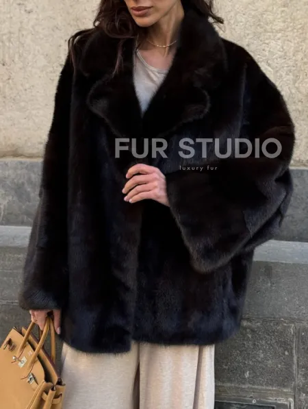 Норковая шуба в цвете махагон - фото 1