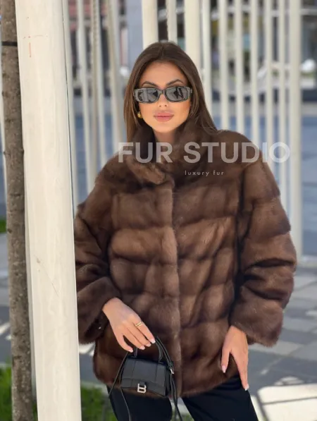 Шуба из соболиной норки с воротником стойка - фото 1