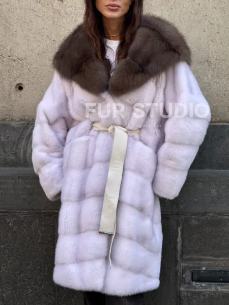 Шуба норковая  - капюшон куница - фото 2