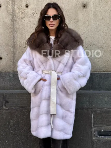 Шуба норковая  - капюшон куница - фото 0