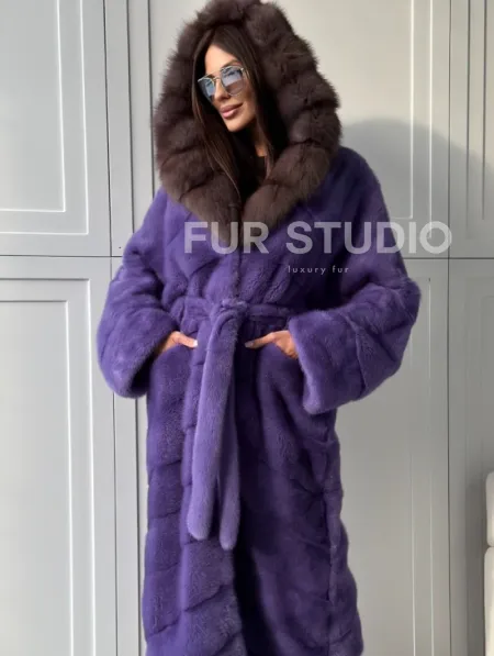 Фиолетовая норковая шуба - фото 4