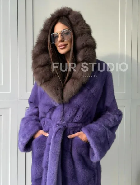 Фиолетовая норковая шуба - фото 11