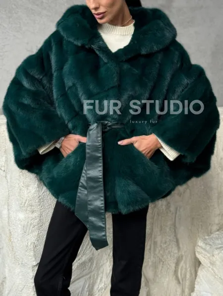 Норковый полушубок с капюшоном - фото 2