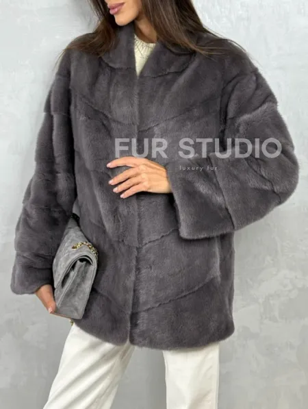 Норковый полушубок - графит - фото 3