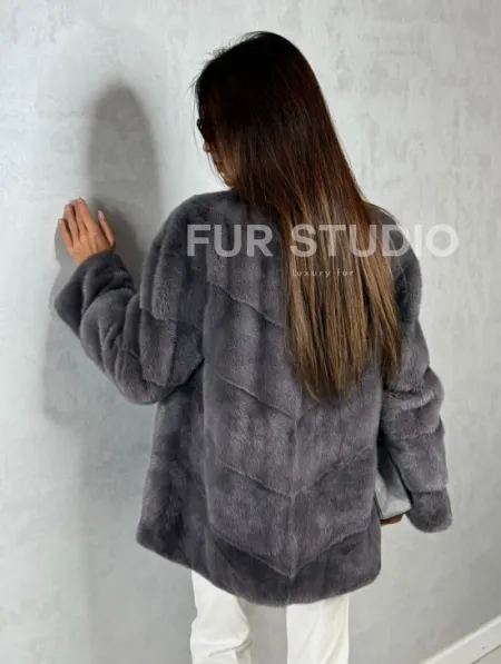 Норковый полушубок - графит - фото 11