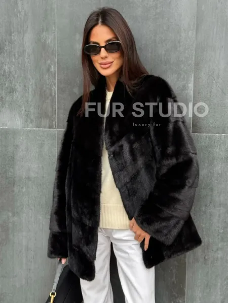 Черный норковый полушубок - фото 2