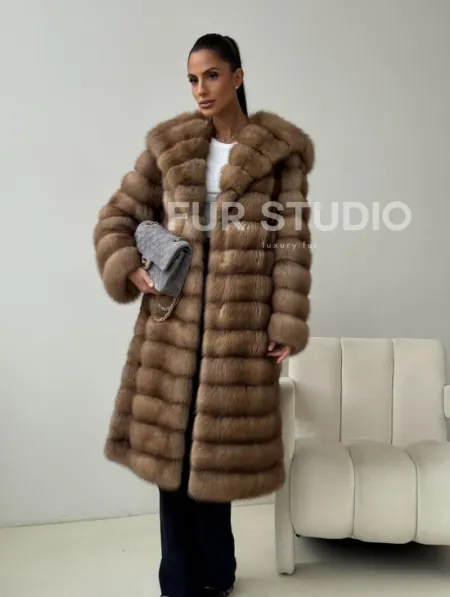 Шуба из куницы с капюшоном кобра - фото 8