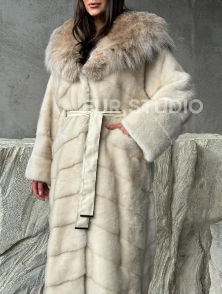 Норка шуба паркет с капюшоном рысь - фото 1