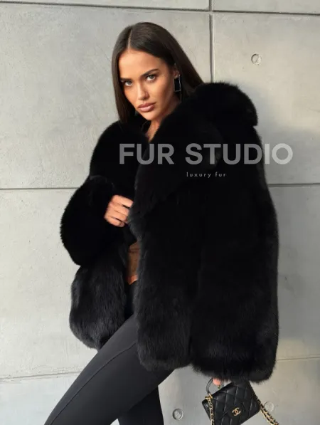 Черная шуба из лисы - фото 10