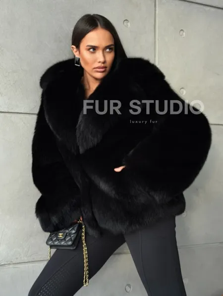 Черная шуба из лисы - фото 9