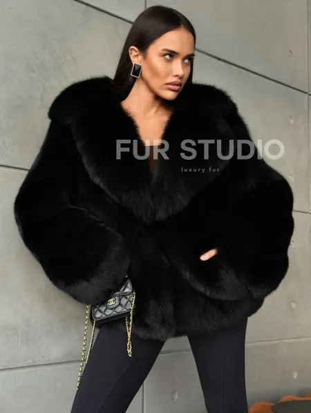 Черная шуба из лисы - фото 5
