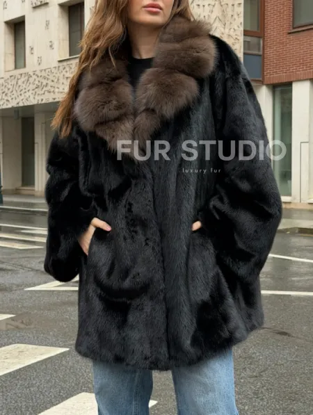 Норковая шуба - воротник куница - фото 2