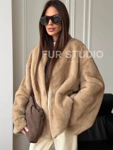 Норковый жакет (бежевый) - фото 2