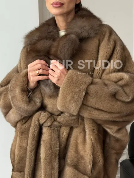 Шуба норка - воротник куница - фото 2