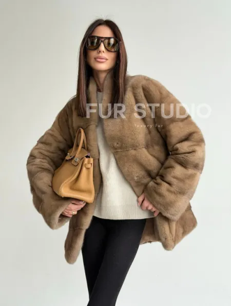 Полушубок пастель мех норка - фото 9