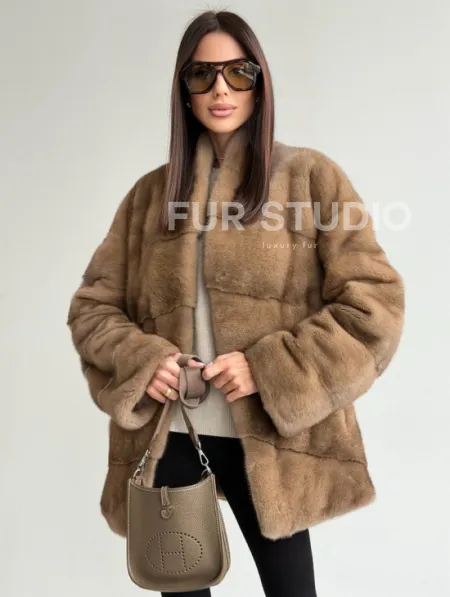 Полушубок пастель мех норка - фото 0