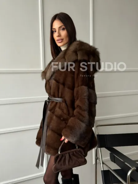 Шуба норка - кимоно с капюшоном - фото 13