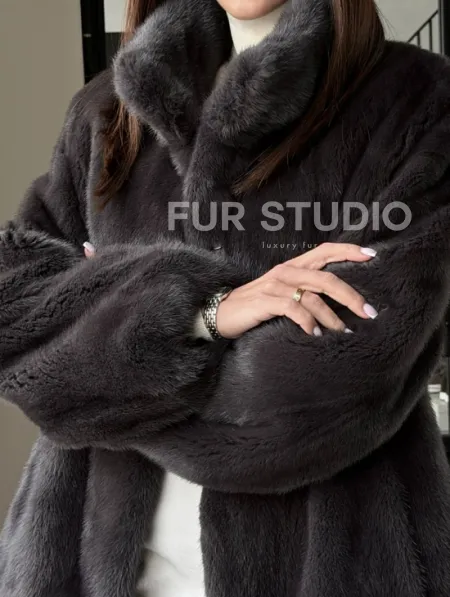 Меховой норковый жакет (серый) - фото 2