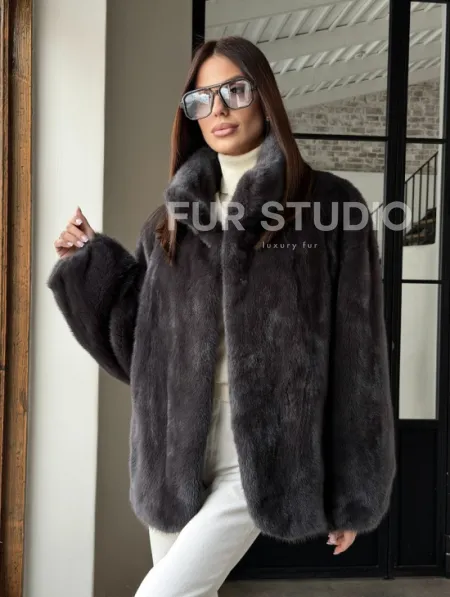 Меховой норковый жакет (серый) - фото 17
