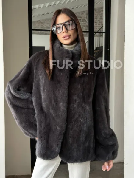 Меховой норковый жакет (серый) - фото 13
