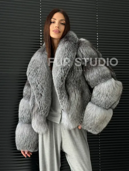 Полушубок - кроп из меха блюфрост - фото 0