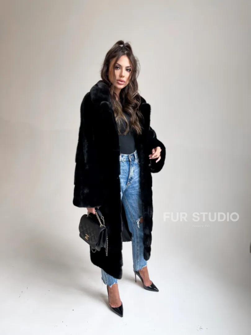Черная норковая шуба из аукционной норки NAFA - фото 3