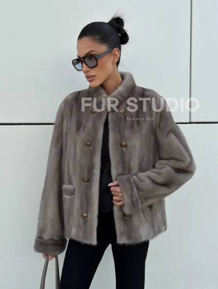 Жакет норковый в цвете сапфир - фото 4