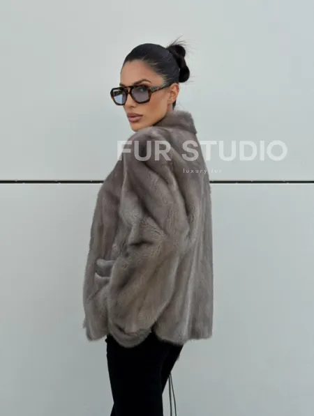 Жакет норковый в цвете сапфир - фото 9