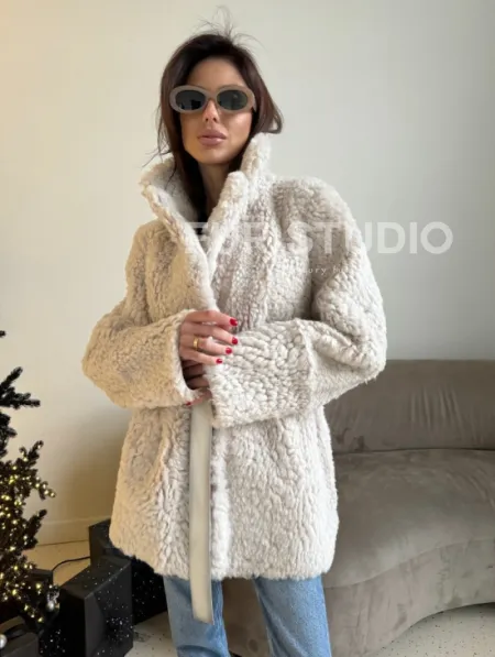 Двусторонняя дублёнка - шуба, мех тиградо английский воротник - фото 17