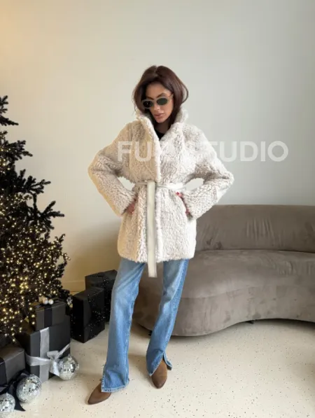 Двусторонняя дублёнка - шуба, мех тиградо английский воротник - фото 16