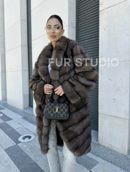 Шуба из меха баргузинского соболя - седина 1, воротник шаль - фото 3