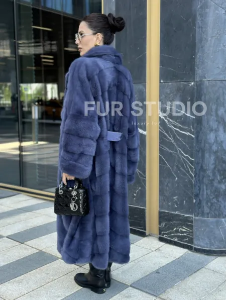 Норковая шуба с английским воротником - цвет джинс - фото 6