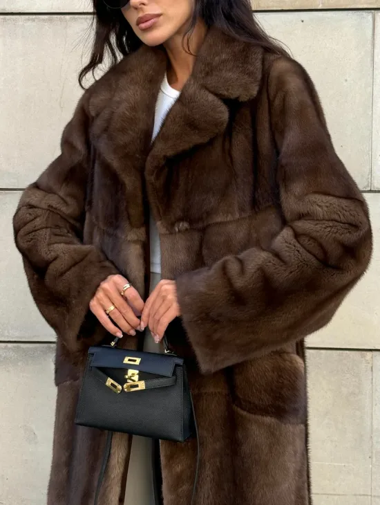 Норковая шуба, мех NAFA роспуск , английский воротник - цвет соболь - фото 3