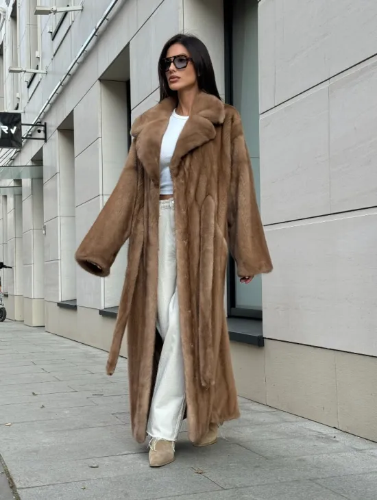 Норковая шуба Vintage Gold с английским воротником - цельные пластины - фото 7