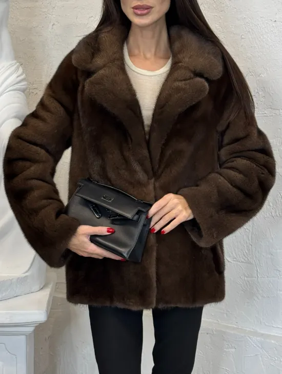 Меховой жакет из плюшевой норки Velvet английский воротник - фото 2