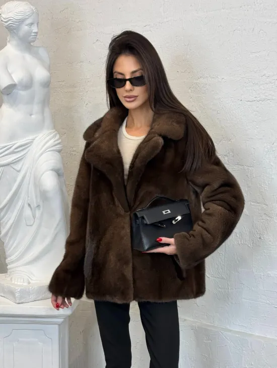 Меховой жакет из плюшевой норки Velvet английский воротник - фото 6