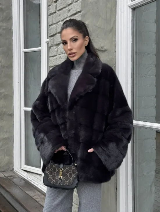 Меховой полушубок - автоледи из натуральной норки с английским воротником - фото 11