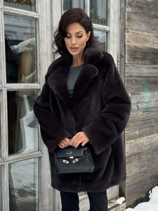 Шикарный полушубок из норки Kopenhagen Fur с английским воротником - фото 6