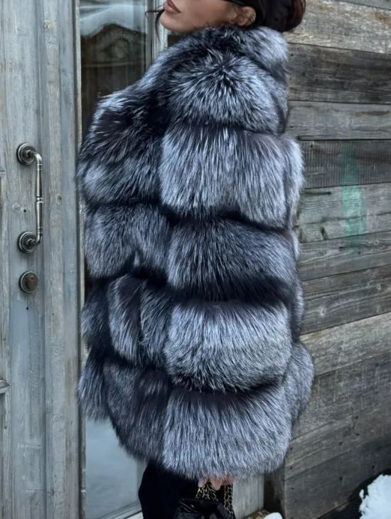 Шикарный полушубок из чернобурки Premium collection, английский воротник - фото 3