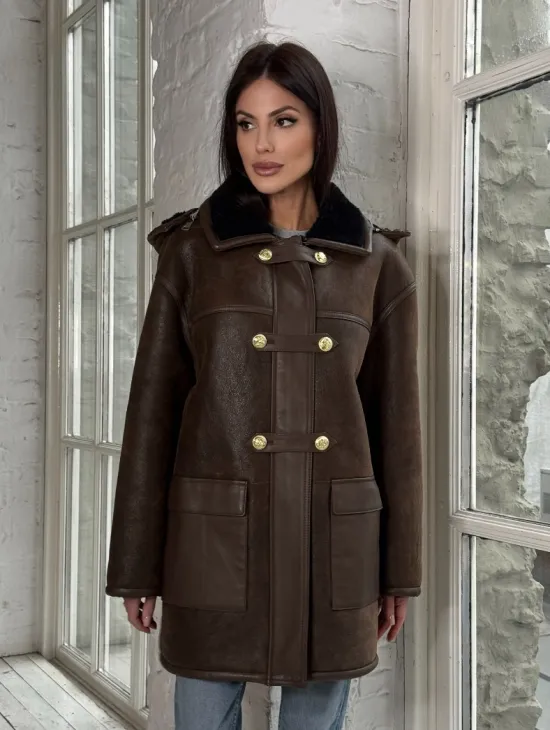 Двухсторонняя дублёнка из овчины с отстегивающимся капюшоном - фото 9