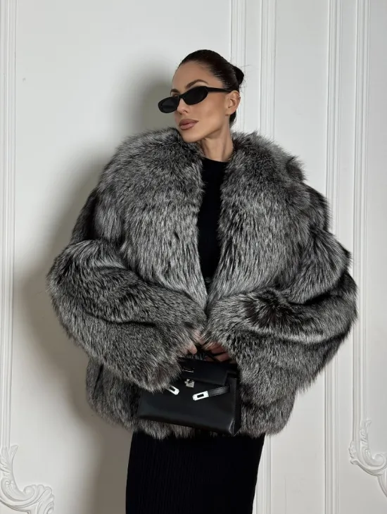 Полушубок из чернобурки A la Vintage с шалевым воротником - фото 9