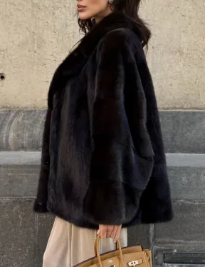 Норковая шуба в цвете махагон - фото 3