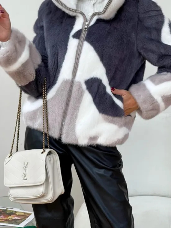 Модная норковая куртка на молнии - фото 2