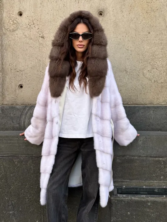 Шуба норковая  - капюшон куница - фото 13