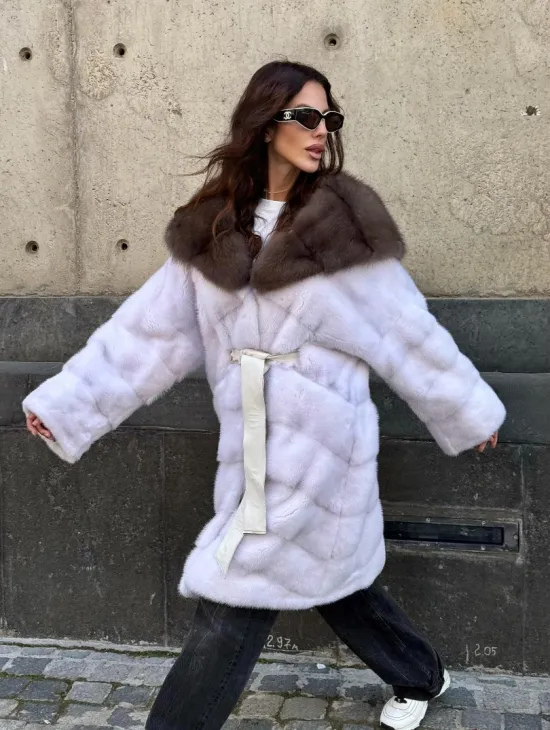 Шуба норковая  - капюшон куница - фото 14