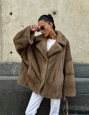 Норковый полушубок в пастельном оттенке - фото 13