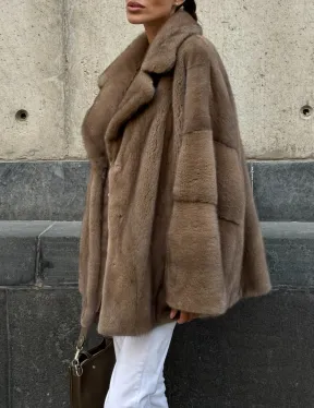 Норковый полушубок в пастельном оттенке - фото 4