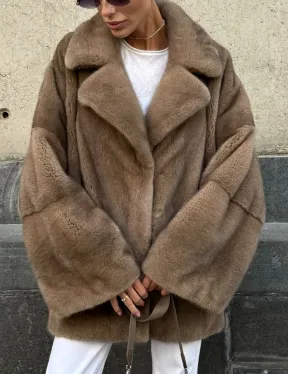 Норковый полушубок в пастельном оттенке - фото 1